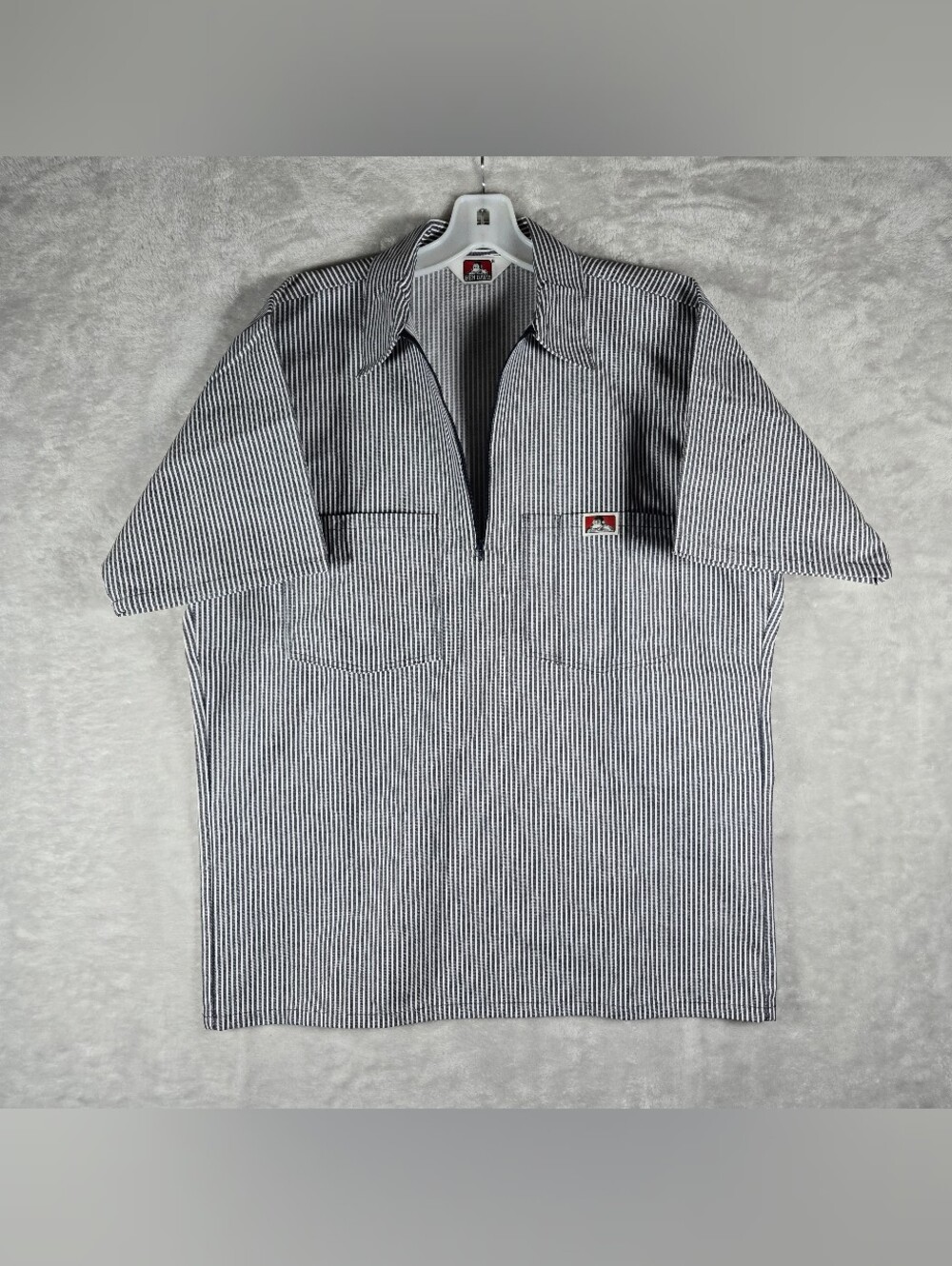 Ben Davis Gray Half Zip Short Sleeve Shirt Men Size Medium Striped Workwear